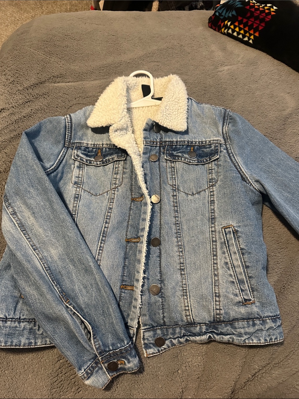 Jou Jou Light Blue Denim Jean Jacket with Cream Sherpa Collar